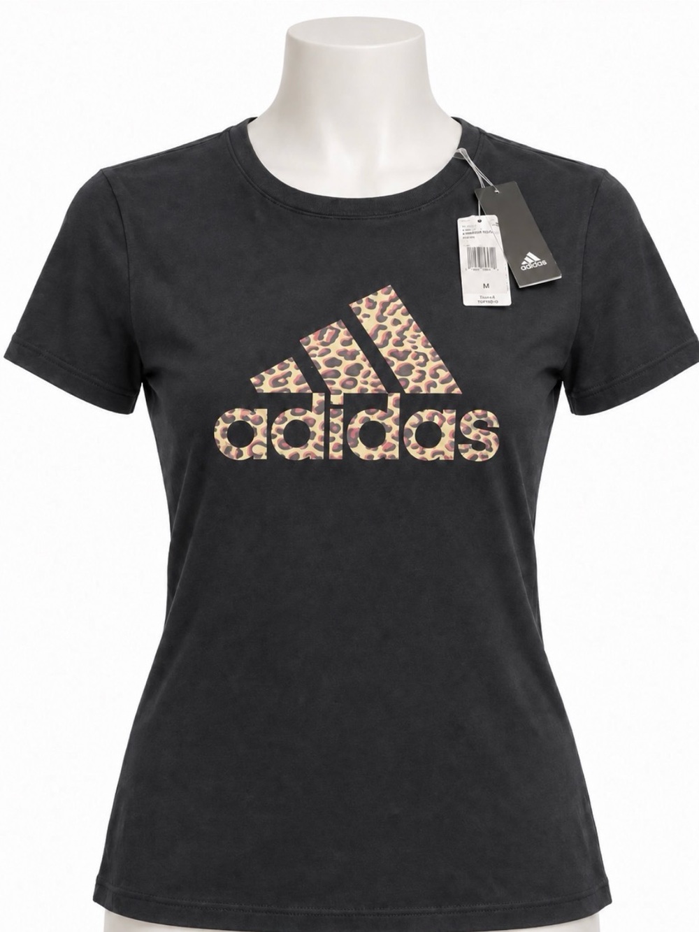 adidas Black Tee with Leopard-Print Logo